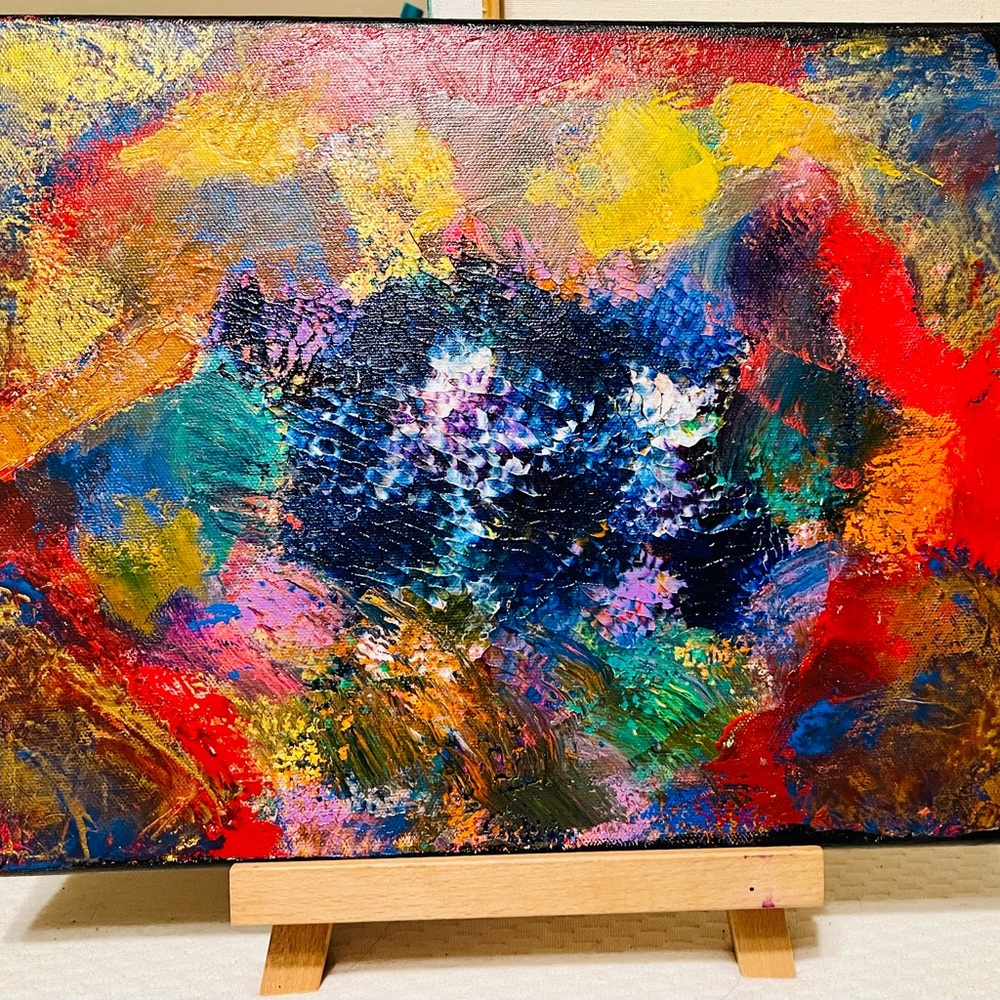 CHIEF'S VISION QUEST OF SACRED BLUE BUFFALO 11x14 FRAMED ABSTRACT MIXED MEDIA